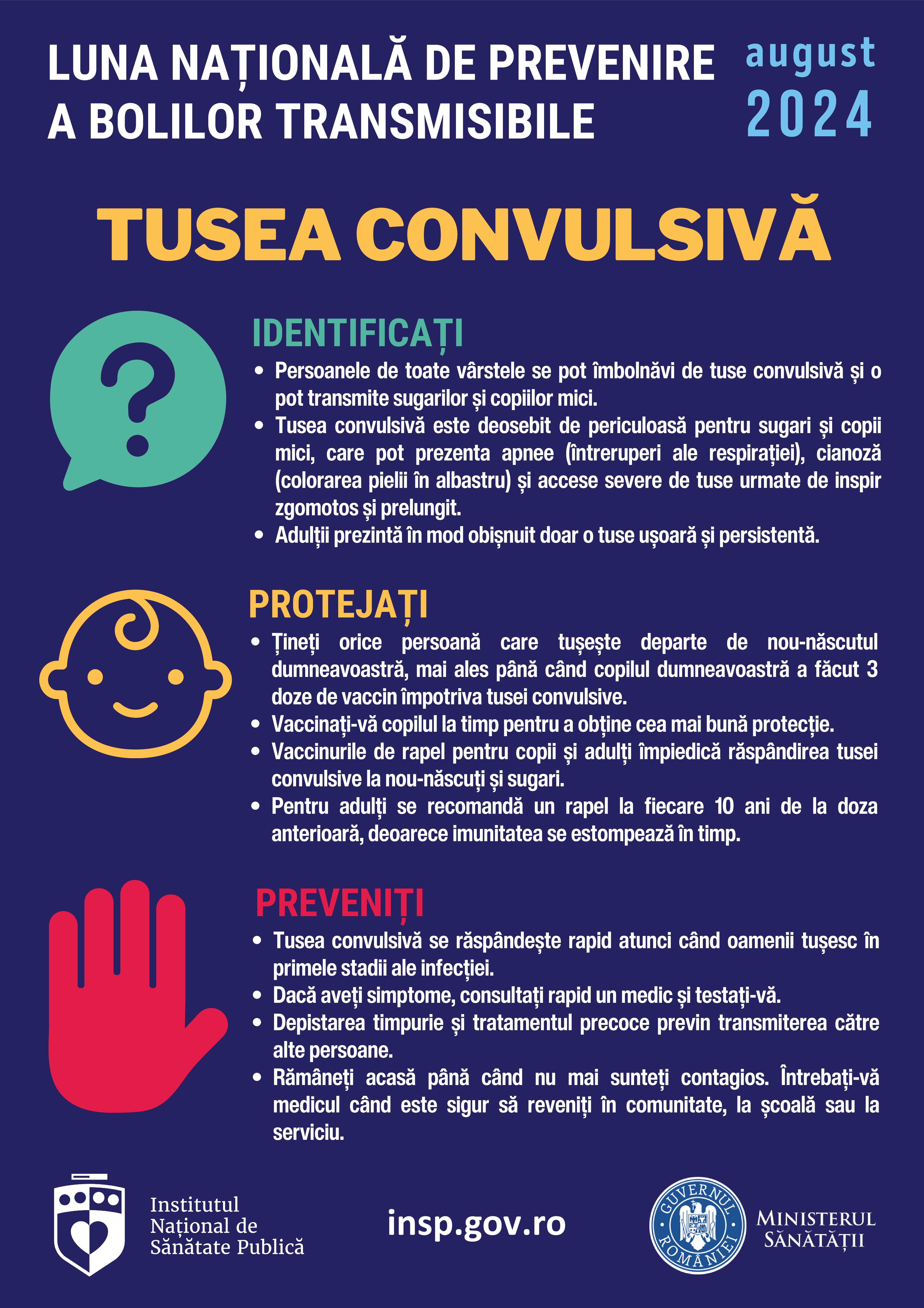 Campania de informare, educare și comunicare „LUNA NAȚIONALĂ DE PREVENIRE A BOLILOR TRANSMISIBILE” - poster Tuse convulsivă