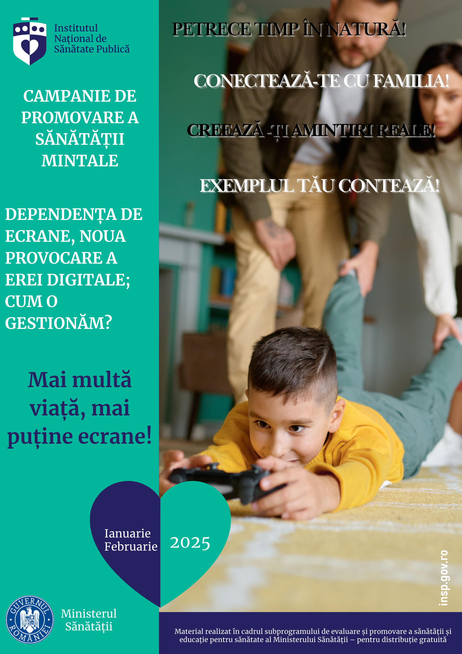 Campania de informare Promovarea sănătății mintale, ianuarie-februarie 2025 - Poster dependenta de ecrane copii și adulti