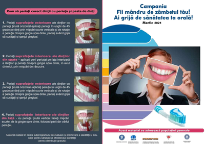 Campania SĂNĂTATEA ORALĂ „FII MÂNDRU DE ZÂMBETUL TĂU! AI GRIJĂ DE SĂNĂTATEA TA ORALĂ!” 2021 - pliant 1