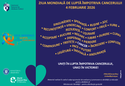 Ziua Mondială de Luptă împotriva Cancerului, 4 februarie 2026 - card UNIȚI ÎN LUPTA ÎMPOTRIVA CANCERULUI, UNICI ÎN VICTORIE!