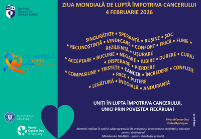 Ziua Mondială de Luptă împotriva Cancerului, 4 februarie 2026 - card UNIȚI ÎN LUPTA ÎMPOTRIVA CANCERULUI, UNICI PRIN POVESTEA FIECĂRUIA!